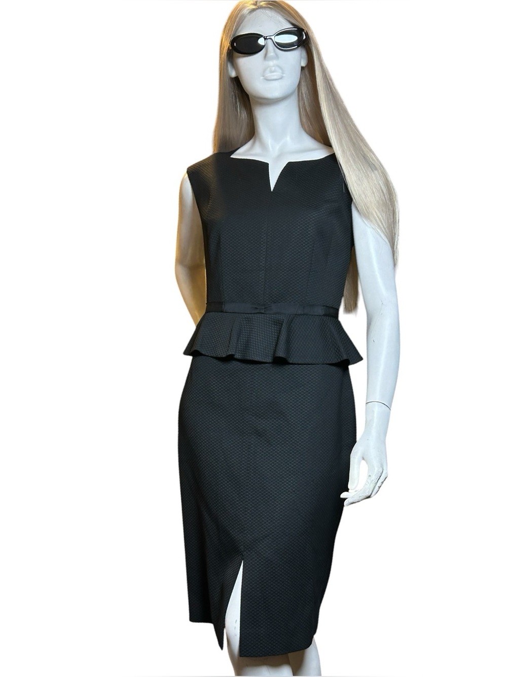 Ted Baker Black Peplum Midi Dress with Front Slit